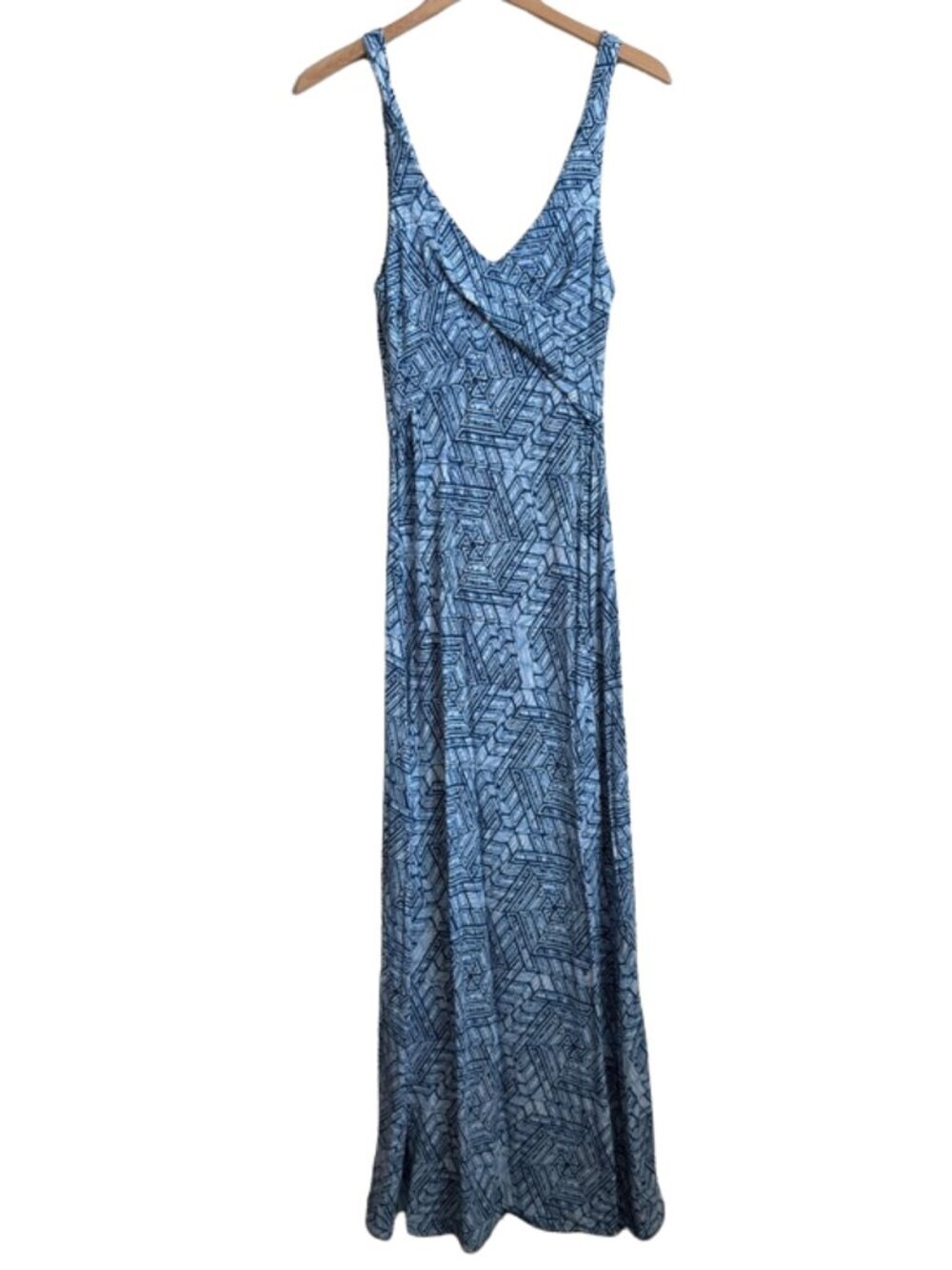 TART Maternity Modal Maxi Dress S Blue White Abstract Print Sleeveless V-Neck